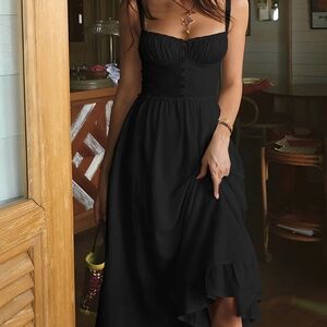 Commense Ruffle Hem Cami Plain Midi Dress in black  - NWT - Size Small